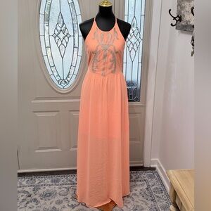Marineblu Peach Embellished Halter Maxi Dress Size M